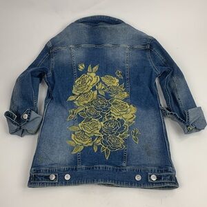 Lularoe Denim Jean Gold Embroidered Jacket Size Small Stretch Button Pockets